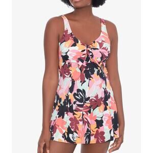 Swim Solutions BLACK Botanical Beauty Bow-Front Swimdress, US 8